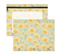 FRODOTGV Yellow Glowing Daisy Binder Pouches with 3 Reinforced Grommets 3 Hole Pocket for A4 Paper Letter 2 Pack Students Class Supplies
