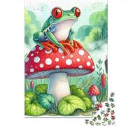 Frog 1000 Piece Recycled Paper Frog on Red Mushroom Puzzle Adults Reusable Stress Relief Brain Teaser 52x38cm/1000pcs