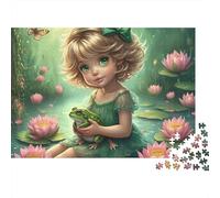 Frog 1000 Pieces Girl & Frog Recycled Cardboard Jigsaw Puzzle for Family Game Night Brain Training Educational Enlightenment Missing Piece Guarantee 38x26cm/1000pcs