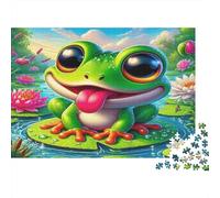 Frog 1000 Pieces Jigsaw Puzzle Cartoon Tongue Spitting Frog Challenging Difficult Recycled Cardboard for Advanced Puzzlers 38x26cm/1000pcs