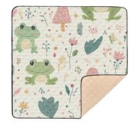 Frog and Flowers Yellow Soft Padded Baby Gym & Activity Mat for Floor 1-Piecing Tummy Time Activity Mat for Babies Infants Toddlers, 50'' x 50''