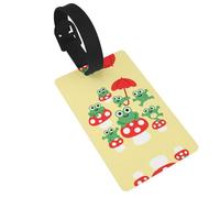 Frog and Mushroom (2) Luggage Tags for Suitcases, PVC Suitcase Tag with Secure Strap Suitcase Identifier with Privacy Name Card for Travel Bag Tags Personalized Baggage Tag for Women Men