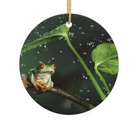 Frog And Rain Christmas Tree Ceramic Hanging Round Ornament Pendant Festive Xmas Party Home Decor