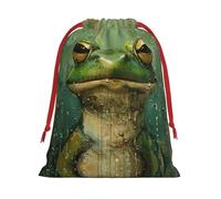 Frog And Rain Print Drawstring Gift Bag, Xmas Wrapping Bags For Presents With Birthday Holiday Party