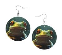 Frog And Rain Prints Leather Round Earrings Pendant Stylish And Light Lightweight Dangle For Women Girls, One Size, Leather, No Gemstone