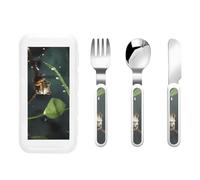 Frog and Rain Three-Piece Set of Children's Cutlery-Safe and Durable Plastic Pp+430 Stainless Steel, Suitable for Kindergartens, Picnics, Birthday Parties and Other Scenes.