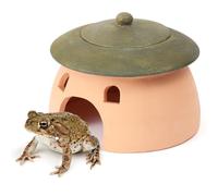 Frog and Toad House Reptile Cave Terracotta Toad with Green Lid 8 * 6 Inches Reptile Hiding Place Frog Toad House for Outside Garden Aquarium Hide for Toad Frog Turtle Lizard