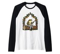 Frog Banjo Player Forest Folk Music Cottagecore Animal Raglan Baseball Tee