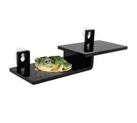 Frog Basking Platform with Suction Cup, Black Acrylic Double Ledge Platform for Reptile, Tank and Aquarium Accessories for Small Animals Tree Frogs Crested Gecko Lizards Axolotl - 7.3 x 2.4 x 1 Inch