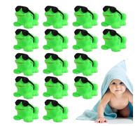 Frog Bath Toy - 16pcs Rubber Squeaky Floating Sets, Cool Sunglasses Character Design, Mini Water Play Animals, Soft Sensory Tub Fun, Bright Green Novelty Pool Figures | For Kids