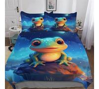 Frog Bedding Quilt Cover 2 Pieces Sets Easy Care Super-Soft Polycotton Comforter Cover Comfortable & Durable Duvet Cover with Pillowcases For Boys Girls Single (135x200cm)