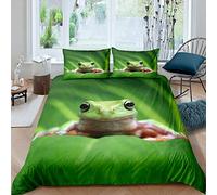 Frog Bedding Set Tropical Amphibian Comforter Cover 3D Animal Duvet Cover for Boys Girls Children Teens Green Bedroom Decor Tropical Nature Bedspread Cover Double Size With 2 Pillow Case