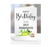 Frog birthday card for Great Granddaughter, gifts for men, women, female, male, him, her, presents, Happy Birthday to you, from the frog, A5-281_137