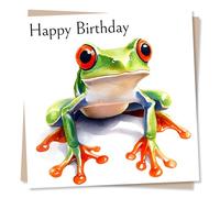 Frog Birthday Card - Vibrant Tropical Frog Design - For Frog or Reptile Lovers - Frog Happy Birthday Card For Men, For Women, For Him, For Her, For Friend, For Loved One