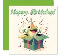 Frog Birthday Cards - Animal Gifts - Happy Birthday Card for Son Daughter Brother Sister Grandson Granddaughter Niece Nephew Cousin, 145mm x 145mm Bday Greeting Cards