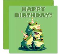 Frog Birthday Cards for Her Him - Party Animals Pyramid - Happy Birthday Card for Mum Dad Brother Sister Auntie Uncle Cousin Friend Family Colleague 145mm x 145mm Bday Greeting Cards