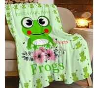 Frog Blanket for Girl Super Soft Cozy Cute Cartoon Frog Fleece Throw Blanket Warm Fuzzy Plush Fleece Just a Girl Who Loves Frogs Flannel Gifts Blankets for Kids Women 60"x50"