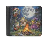 Frog Bonfire Party Under The Moon Bifold Wallet PU Leather Pocket Wallet Slim Purse for Women Men Gifts