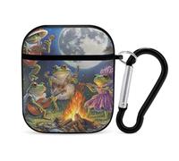 Frog Bonfire Party Under The Moon Case Cover Compatible with AirPods 1&2 Protective PC Shell Carrying Case with Keychain