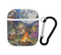 Frog Bonfire Party Under The Moon Case Cover Compatible with AirPods 1&2 Protective PC Shell Carrying Case with Keychain