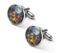 Frog Bonfire Party Under The Moon Fashion Cufflinks for Men Classic Shirts Cuff Links Set for Wedding Business 2.0cm