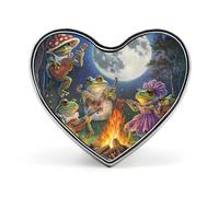 Frog Bonfire Party Under The Moon Heart Brooch Cute Badge Lapel Pins