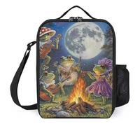 Frog Bonfire Party Under The Moon Insulated Lunch Bag Portable Lunch Box Lunch Tote Bag with Shoulder Strap