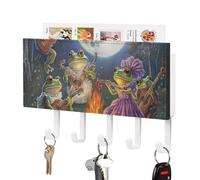 Frog Bonfire Party Under The Moon Key Holder Wall Mounted Key Rack Organizer with 5 Hooks