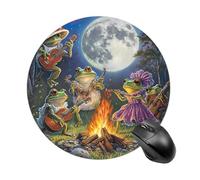 Frog Bonfire Party Under The Moon Mouse Pad Round Mouse Mat Non-Slip Mousepad for Home Office