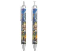 Frog Bonfire Party Under The Moon Retractable Ballpoint Pen Black Ink Ball Point Pen Work Pens 2 PCS