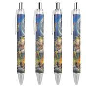 Frog Bonfire Party Under The Moon Retractable Ballpoint Pen Black Ink Ball Point Pen Work Pens 4 PCS