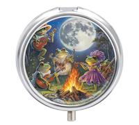 Frog Bonfire Party Under The Moon Travel Pill Organizer Portable Pill Case Small Pill Box for Purse Pocket