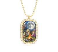 Frog Bonfire Party Under The Moon Womens Necklace Adjustable Jewelry Chain Pendant for Travel Party Golden-style