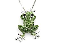 Frog Brooch, Cute Animal Brooches for Women, Silver Tone Rhinestones Frog pin with Necklace, Frog Gift for Boys Girls Backpack, Hat, Shoes, Collar