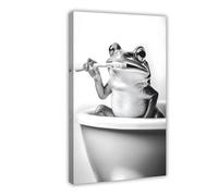 Frog Brushing Teeth, Funny Bathroom Wall Art, Cute Laundry Room Decor, Animals in Bathroom, Retro Frog Humor Print, Ai Art-1