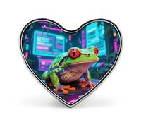 Frog Button Pin Fashion Heart Brooch Novelty Button Badges Exquisite Aluminum Alloy Heart Shape Lapel Pins for Dress Bag Accessories&Gift