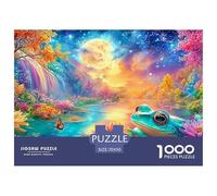 Frog by Lotus Pond Under Moonlit Waterfall 1000 Piece Jigsaw Puzzle Dream Frog for Kids & Adults 70x50cm/1000pcs