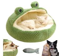 Frog Cat Bed Long Plush, 2027 New Cute Cat Beds for Indoor Cats (Green,S) | Adorable Frog-Shaped Pet Bed, Soft Thermal Plush, Washable, Waterproof Non-Slip Bottom, Ideal for Cats & Small Dogs