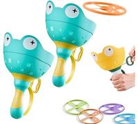 Frog Catch Game, Flying Saucer Launching Chase Toy, Manual Capture Catching Disk Game, Running Chasing Fun Easy Play for Backyard, Family Games Friendly Entertainment (2PC-Blue)