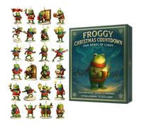 Frog Christmas Advent 2025,2D Acrylic Decorations,24 Days Frog Pendant Countdown Calendar | for Home Car Rearview Mirror Wall Window Adults Vacation Party Favors