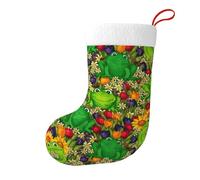 frog Christmas Stocking 17.7", Festive Hanging Sock for Fireplace Mantel, Holiday Decorations