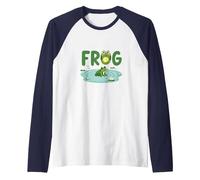 Frog: Cute Pond Life for Nature Lovers Raglan Baseball Tee, Men, Navy/White, L