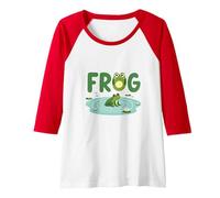 Frog: Cute Pond Life for Nature Lovers Raglan Baseball Tee, Women, Red/White, M