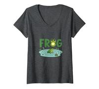 Frog: Cute Pond Life for Nature Lovers V-Neck T-Shirt, Women, Dark Heather Grey, M