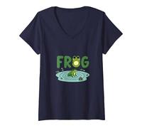 Frog: Cute Pond Life for Nature Lovers V-Neck T-Shirt, Women, Navy, M