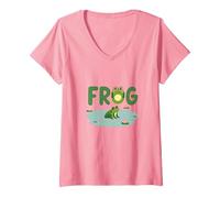 Frog: Cute Pond Life for Nature Lovers V-Neck T-Shirt, Women, Pink, XL
