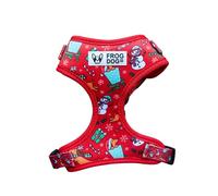 Frog Dog Co Christmas Dog Harness, Red with Festive Dachshund Snowmen and Presents Design (Medium)