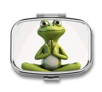Frog Doing Yoga Pill Box 2 Compartments Portable Travel Pill Case Mini Medicine Organizer for Pocket Purse Metal Waterproof Medicine Container Holder Vitamin Fish Oil