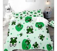 Frog Duvet Cover Sets Green Double Bedding Set with Zipper Closure, Soft Microfiber Quilt Cover with 2 Pillowcases 50x75cm QF874