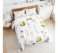 Frog Duvet Double Size, Floral Grass Coverless Duvet Double 10.5 Tog, Frog Bedding Set with Pillow Case, Bedroom Decor Quilt, Gifts, S0B626